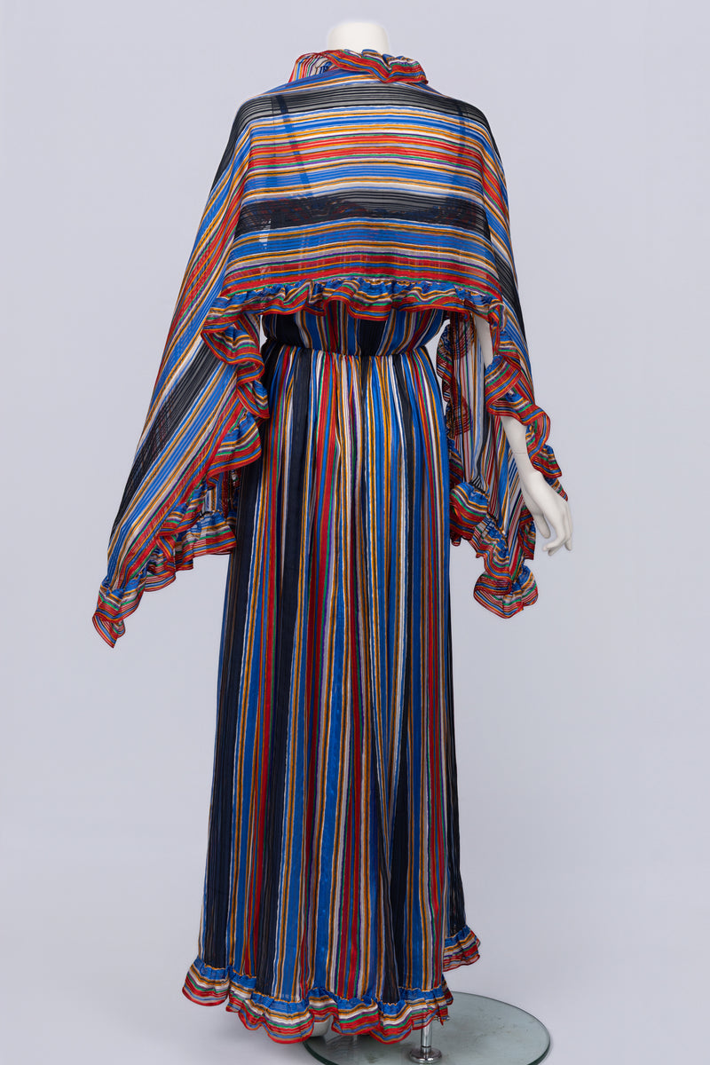 Givenchy by Hubert de Givenchy  1970s  Rainbow Stripe Silk Maxi Dress & Shawl