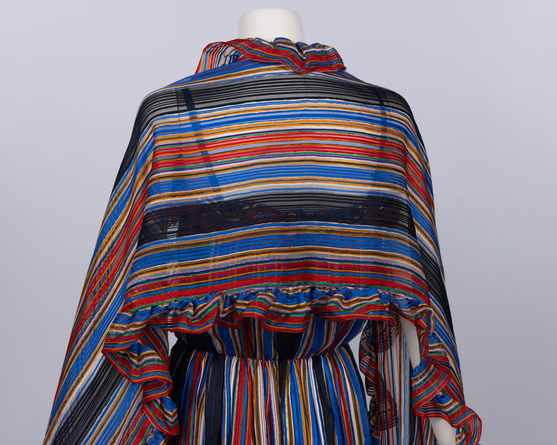 Givenchy by Hubert de Givenchy  1970s  Rainbow Stripe Silk Maxi Dress & Shawl