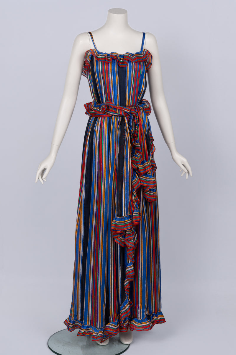Givenchy by Hubert de Givenchy  1970s  Rainbow Stripe Silk Maxi Dress & Shawl