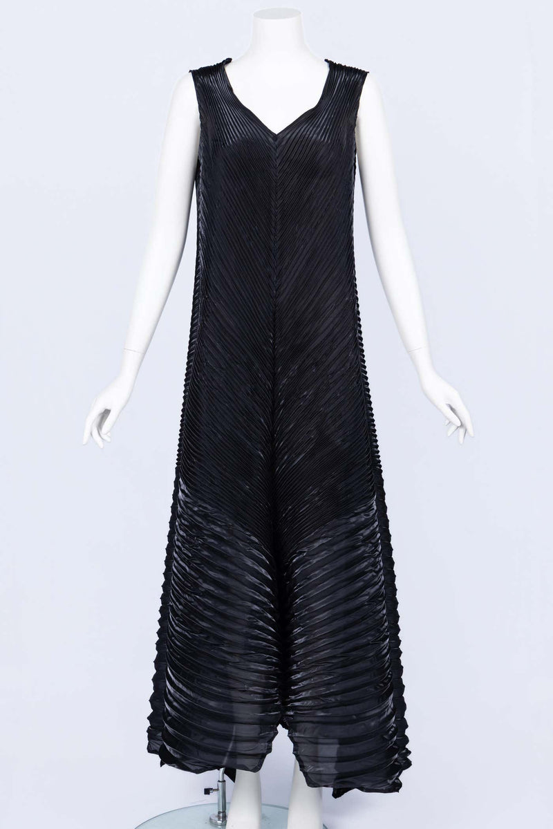 Vintage Issey Miyake Sculptural Black Pleats Maxi Dress Gown