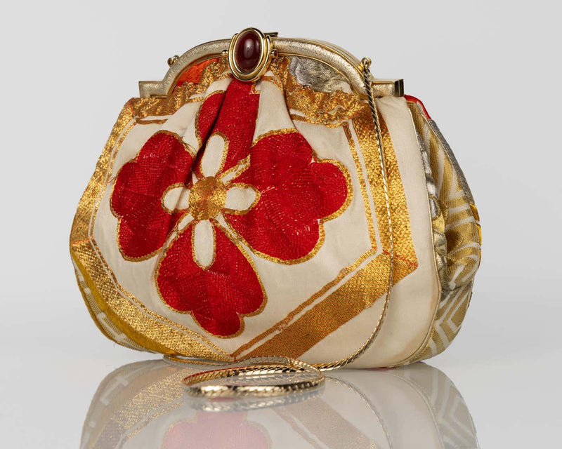Vintage Judith Leiber Red & Gold Obi Silk Convertible Clutch Bag