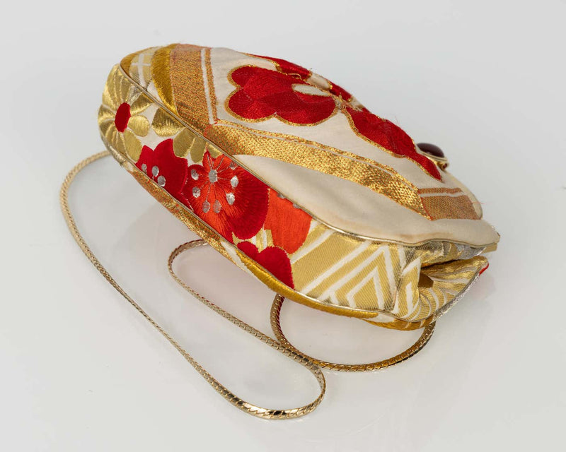 Vintage Judith Leiber Red & Gold Obi Silk Convertible Clutch Bag
