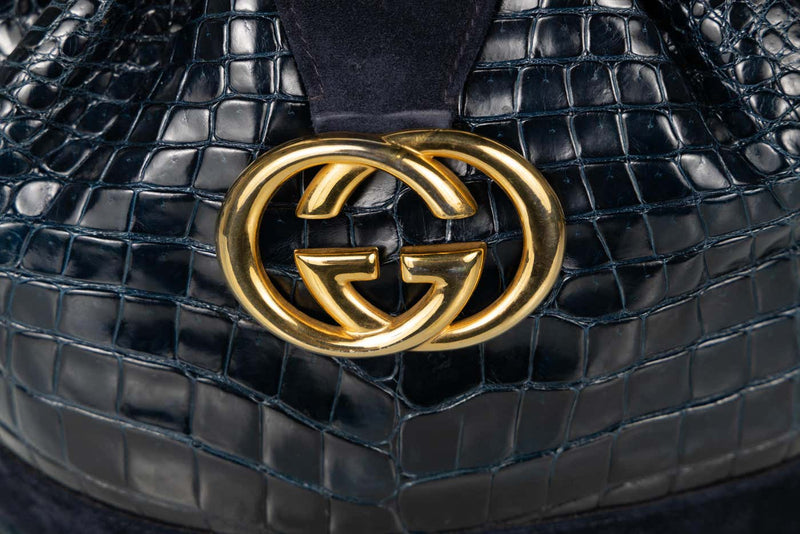 Rare Vintage Gucci Crocodile & Suede Ring Bag with Lucite Handle, Circa 1978