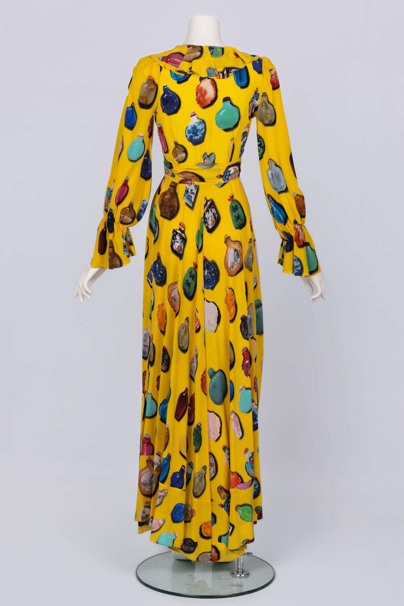 Libertine Fall 2018 Runway Yellow Snuff Bottle Print Silk Wrap Dress – Look 5