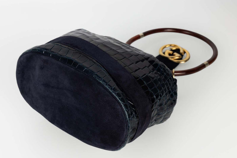 Rare Vintage Gucci Crocodile & Suede Ring Bag with Lucite Handle, Circa 1978