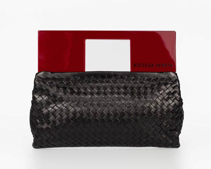 Vintage Bottega Veneta Black Leather Red Plexiglass Clutch Bag