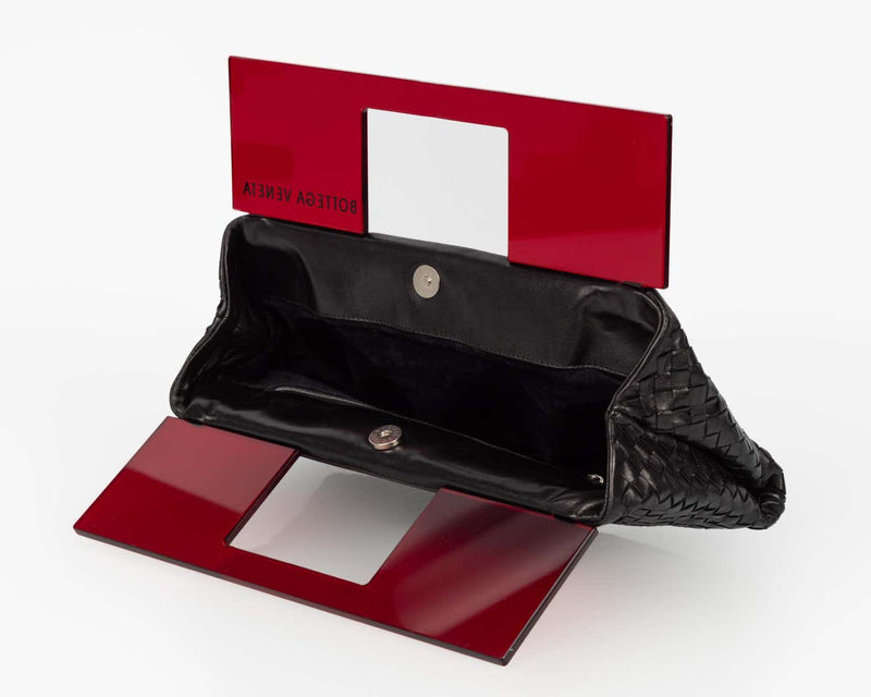 Vintage Bottega Veneta Black Leather Red Plexiglass Clutch Bag