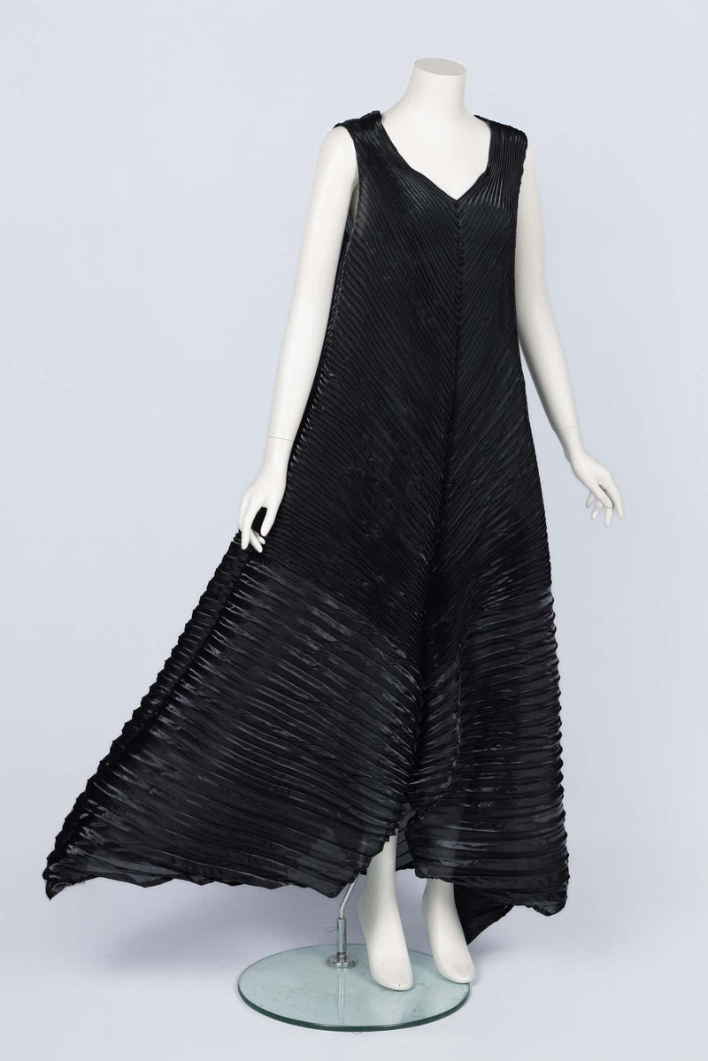Vintage Issey Miyake Sculptural Black Pleats Maxi Dress Gown