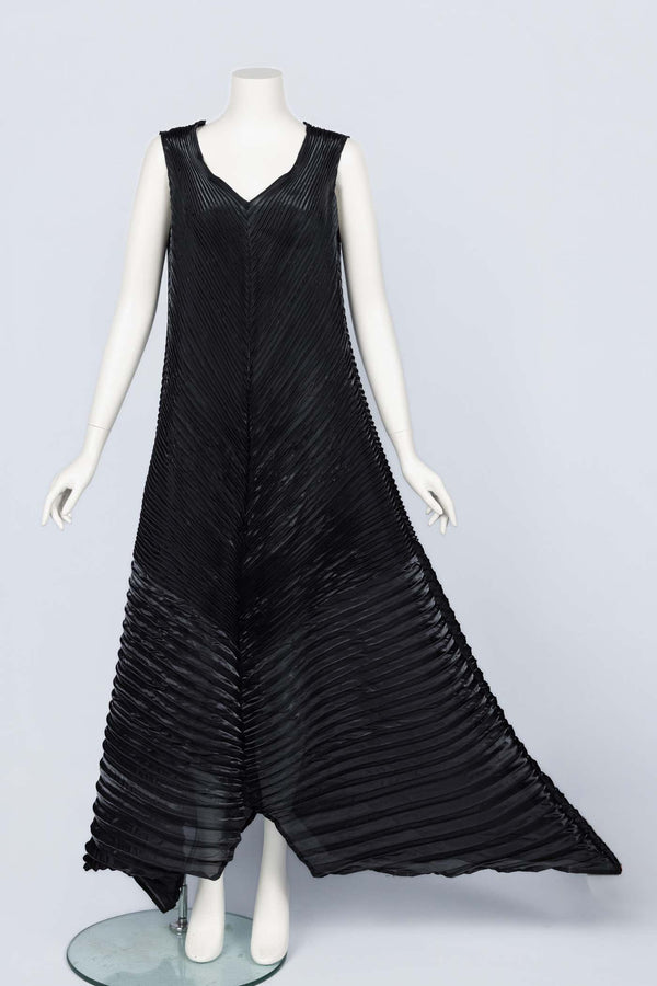 Vintage Issey Miyake Sculptural Black Pleats Maxi Dress Gown