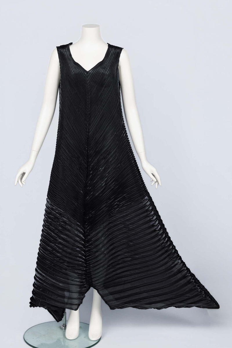 Vintage Issey Miyake Sculptural Black Pleats Maxi Dress Gown