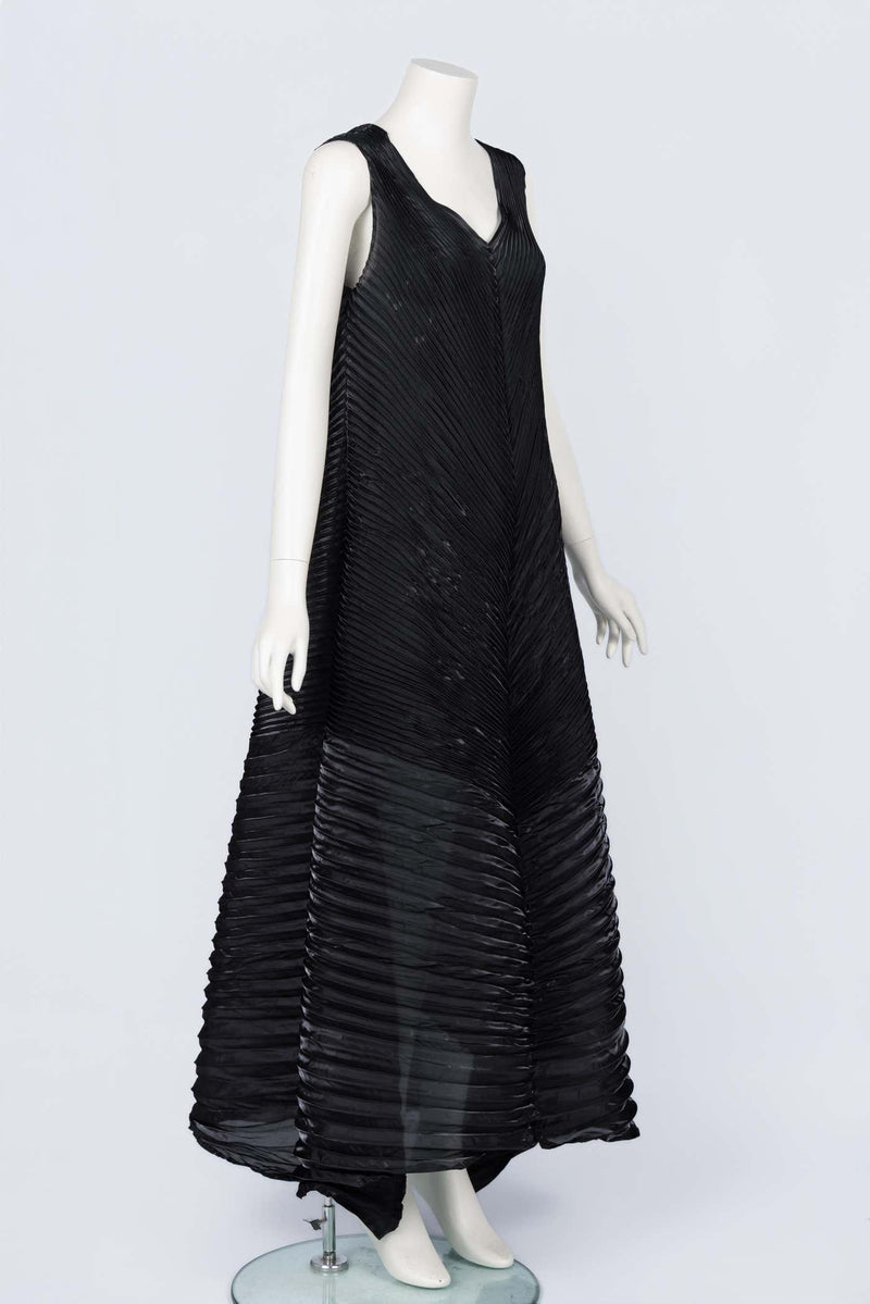 Vintage Issey Miyake Sculptural Black Pleats Maxi Dress Gown