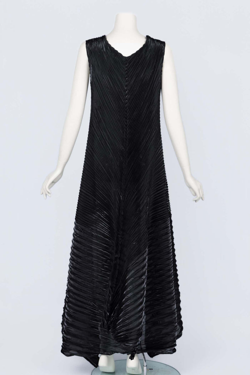 Vintage Issey Miyake Sculptural Black Pleats Maxi Dress Gown