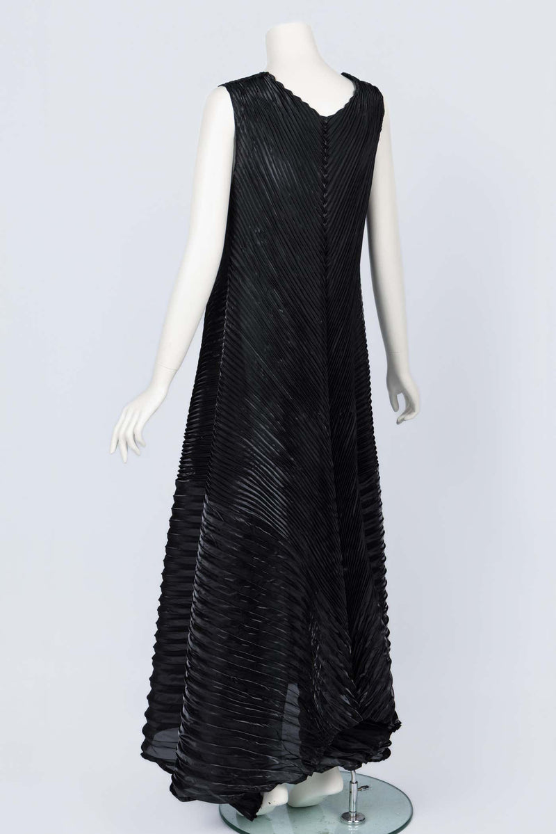 Vintage Issey Miyake Sculptural Black Pleats Maxi Dress Gown