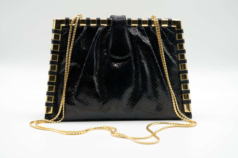 Vintage Judith Black Karung Gold Chain Bag