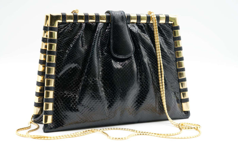 Vintage Judith Black Karung Gold Chain Bag