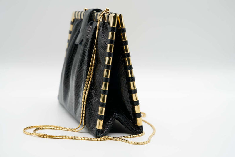 Vintage Judith Black Karung Gold Chain Bag
