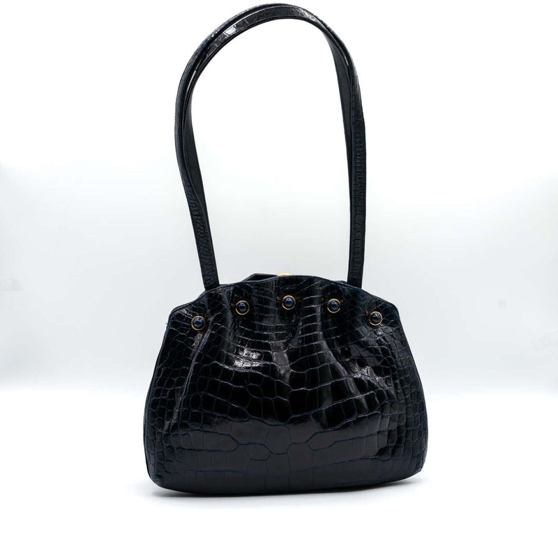 Vintage Judith Leiber Midnight Blue Alligator & Lapis Lazuli Bag