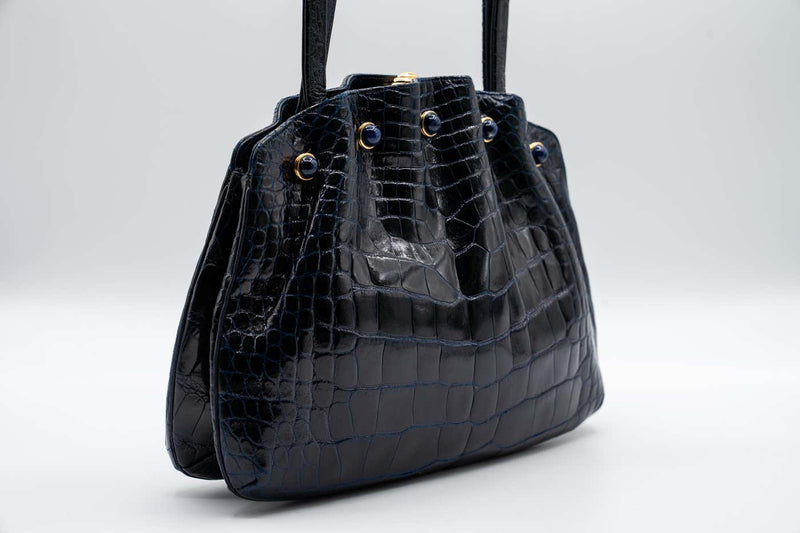 Vintage Judith Leiber Midnight Blue Alligator & Lapis Lazuli Bag
