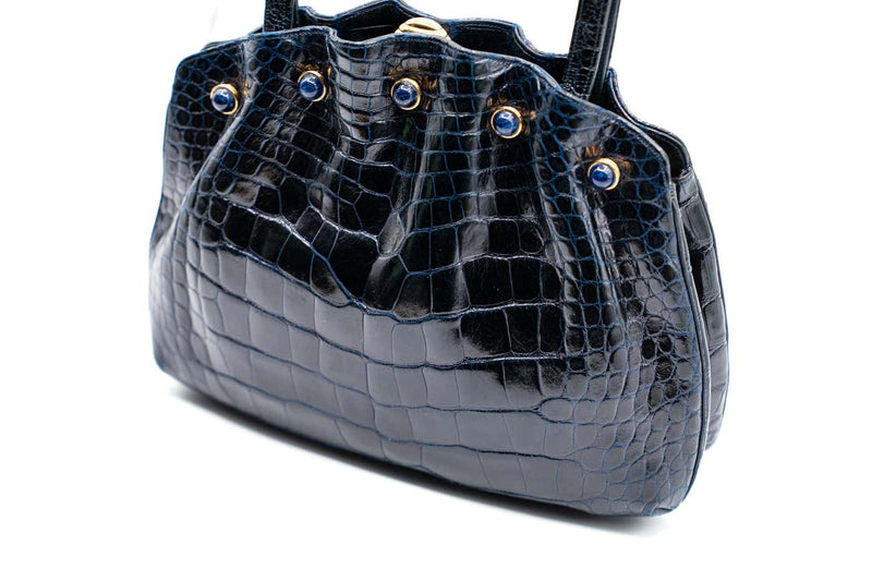 Vintage Judith Leiber Midnight Blue Alligator & Lapis Lazuli Bag