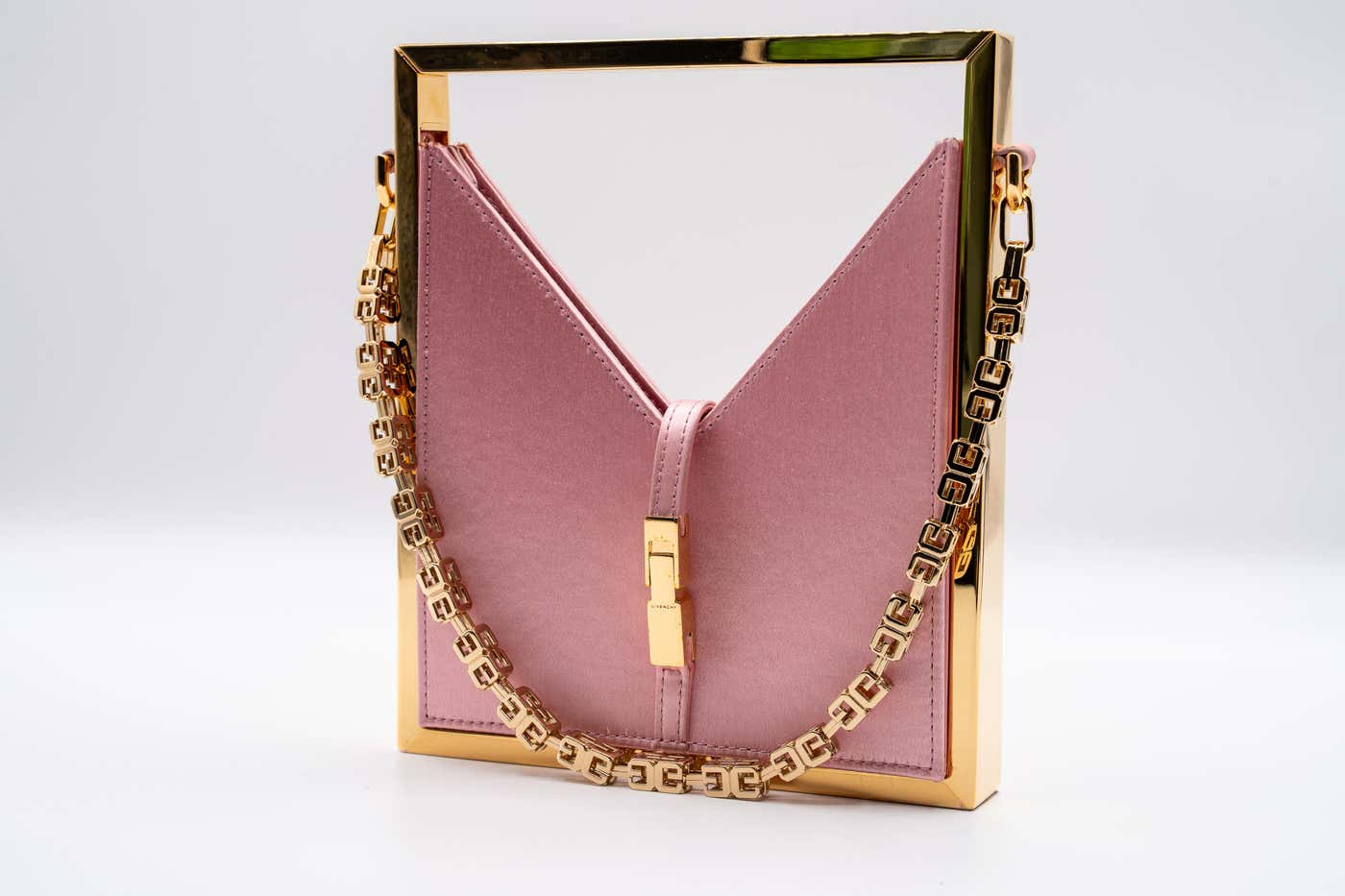 Givenchy Pink Satin Gold Frame Chain Micro Cut Out Bag – Basha Gold