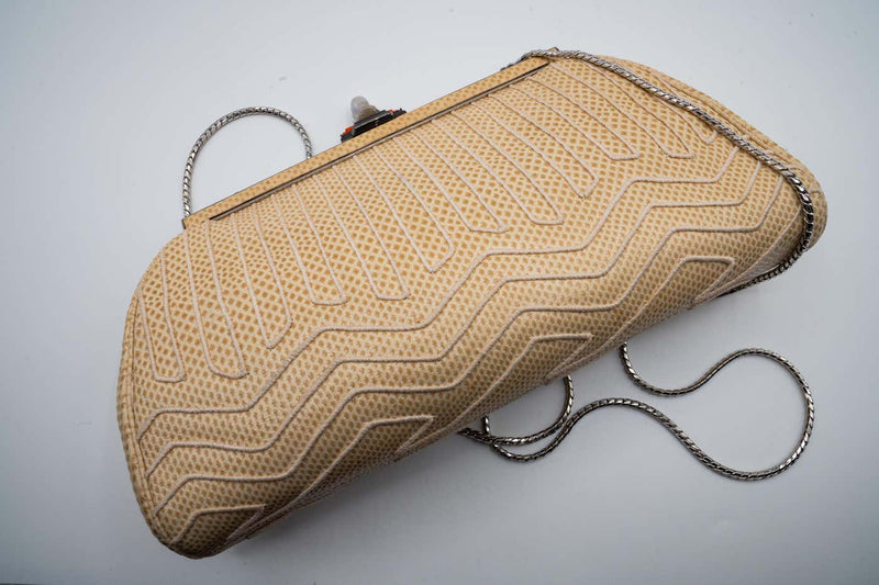 Vintage Judith Leiber Reptile Leather Jade Buddha Clasp Bag, 1980s