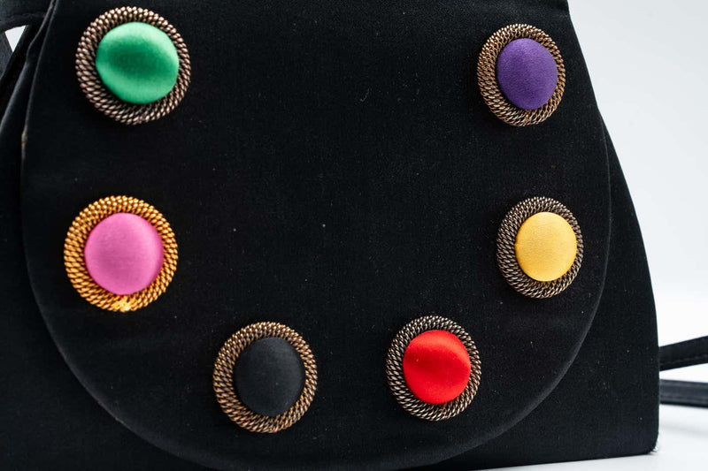 Paloma Picasso Balck Satin Colorful Silk Cabachon Bag