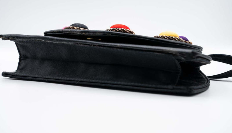 Paloma Picasso Balck Satin Colorful Silk Cabachon Bag