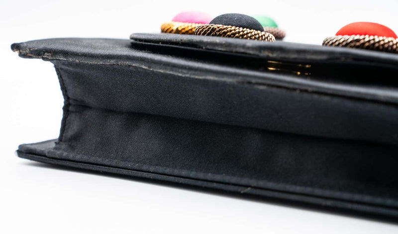 Paloma Picasso Balck Satin Colorful Silk Cabachon Bag
