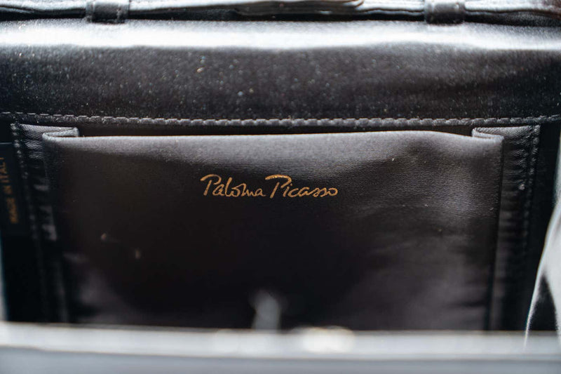 Paloma Picasso Balck Satin Colorful Silk Cabachon Bag