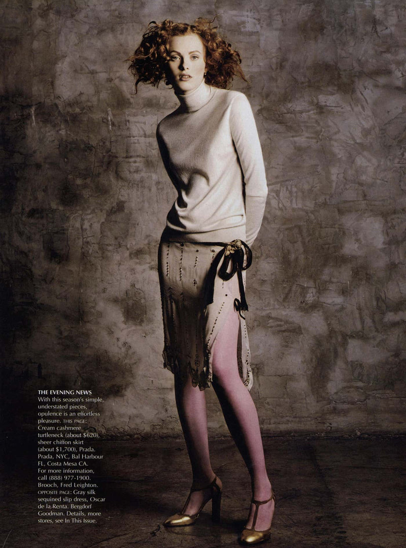 Prada Spring 2000 Beige Semi Sheer Silk Lip Embellished Skirt Runway Look #55