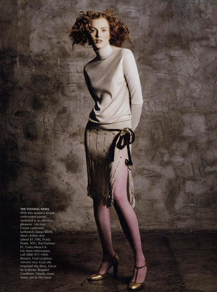 Prada Spring 2000 Beige Semi Sheer Silk Lip Embellished Skirt Runway L ...