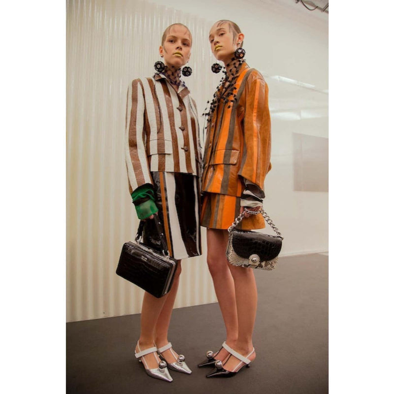 Prada Spring 2016 Runway Look 15 Striped Suede and Patent Leather Jacket