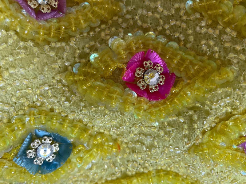 Extraordinary 1960s Unlabeled Yellow Beaded & Sequins Embellished Dress