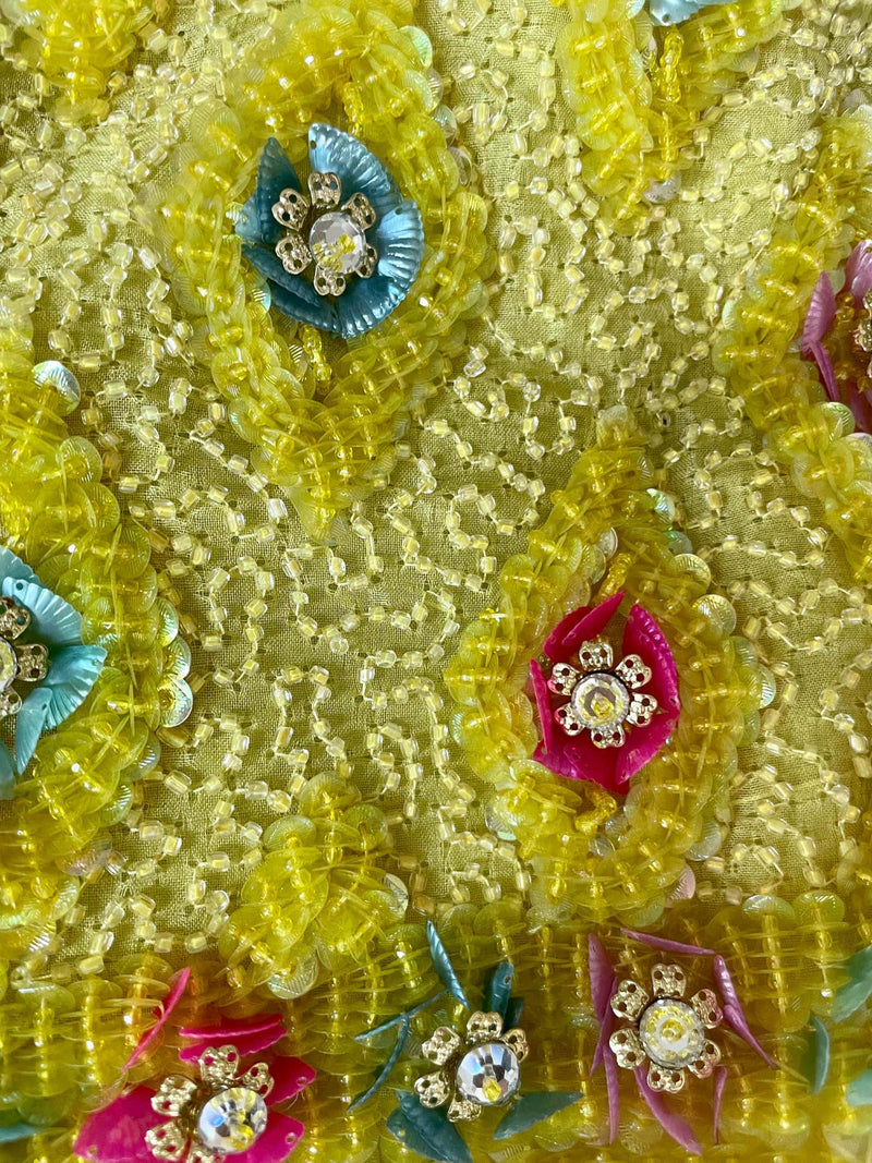 Extraordinary 1960s Unlabeled Yellow Beaded & Sequins Embellished Dress