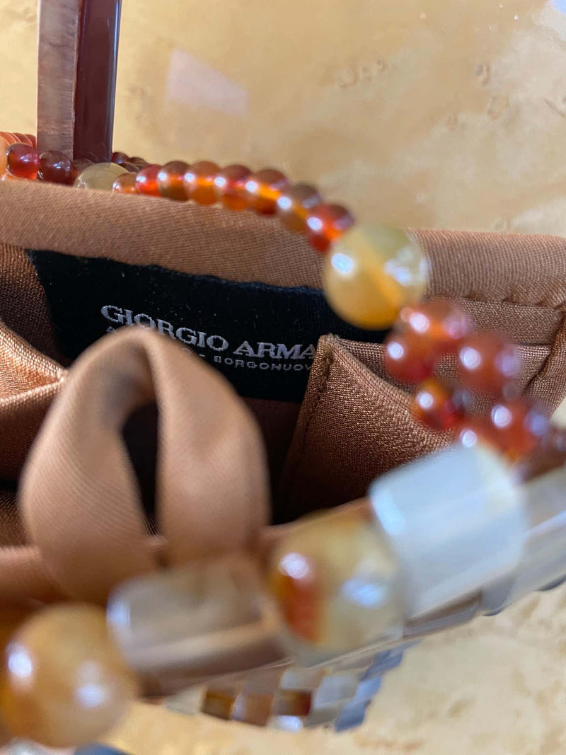 1990s Giorgio Armani Agate Beaded Mosaic Evening Bag Vintage Italian Couture