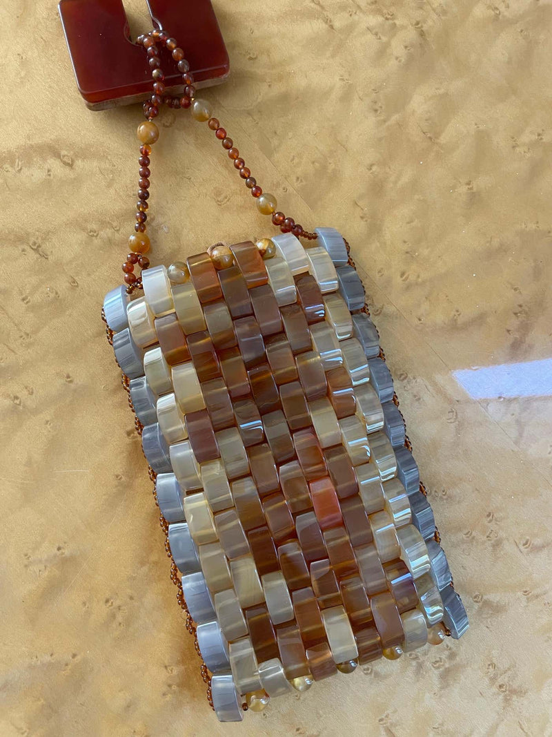 1990s Giorgio Armani Agate Beaded Mosaic Evening Bag Vintage Italian Couture