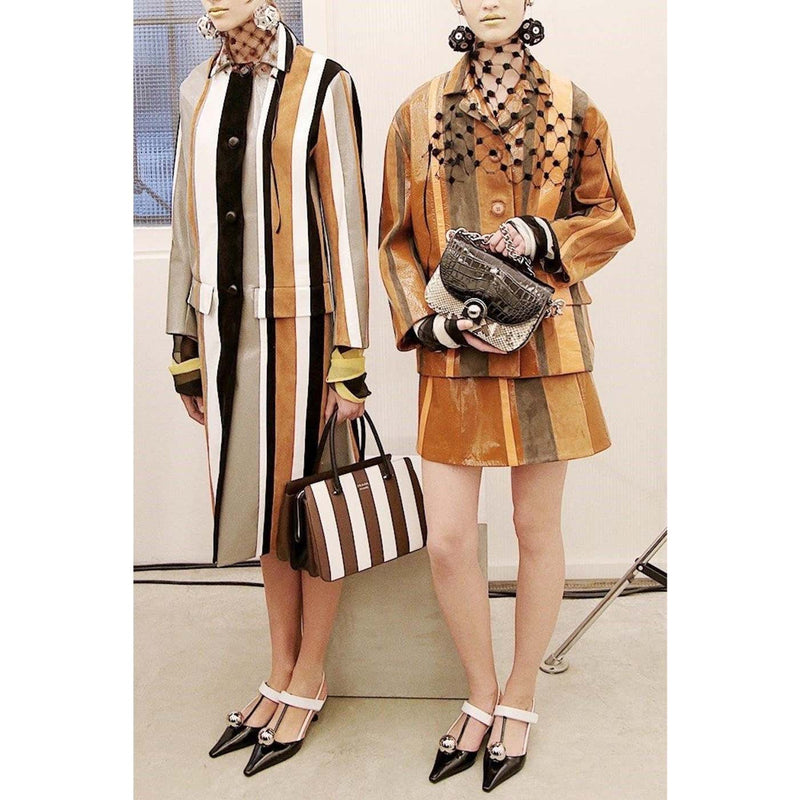 Prada Spring 2016 Runway Look 15 Striped Suede and Patent Leather Jacket