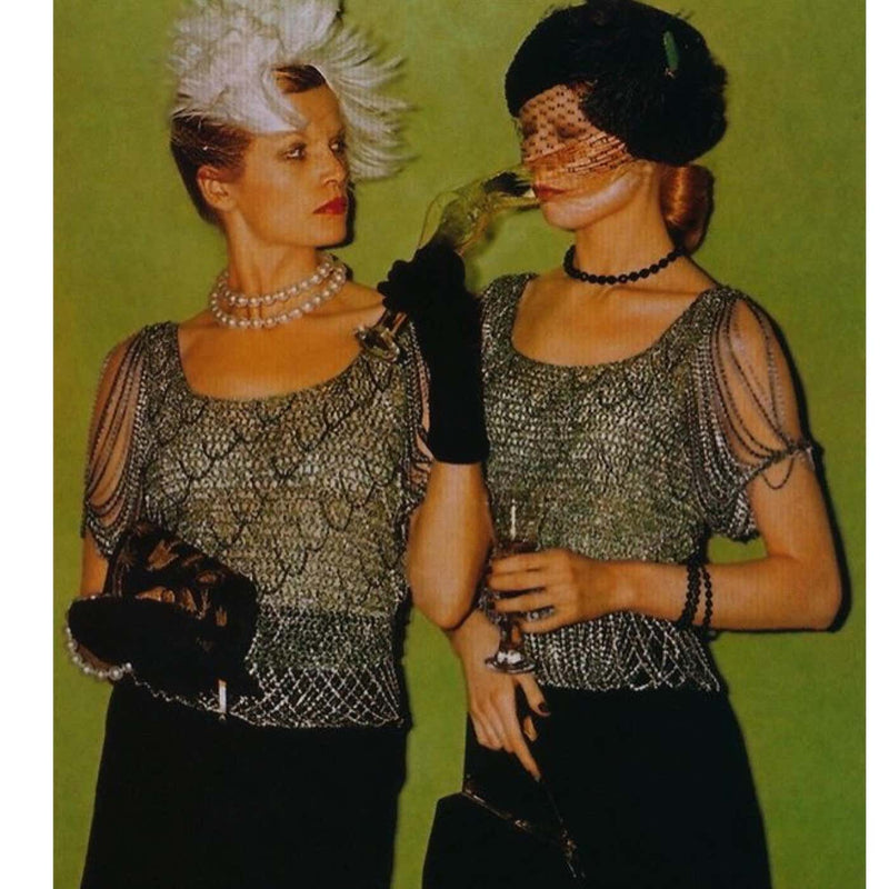 Loris Azzaro Gold Silver Crochet Chain Top, 1970s