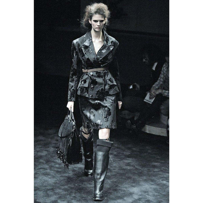 Prada F/W 2009 Runway Black Silk Velvet Floral Skirt Suit New W/Tags