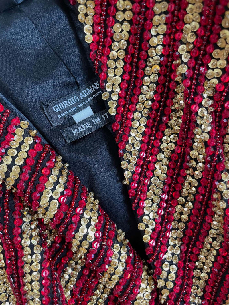 Giorgio Armani Gold and Red Beaded Jacket