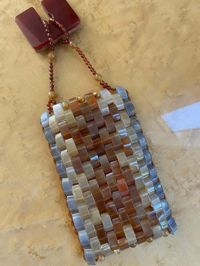 1990s Giorgio Armani Agate Beaded Mosaic Evening Bag Vintage Italian Couture