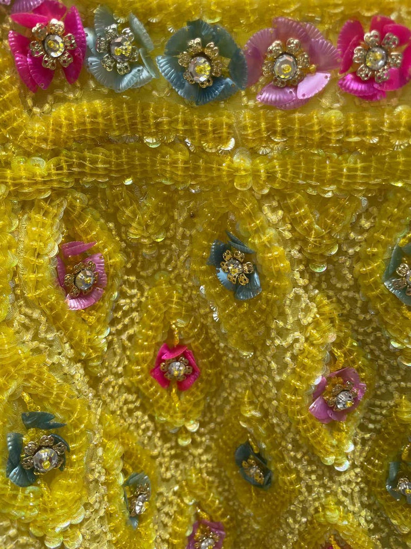 Extraordinary 1960s Unlabeled Yellow Beaded & Sequins Embellished Dress