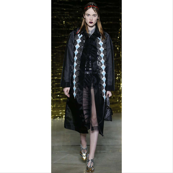 Miu Miu Spring 2016 Black Organza Sequin Leather Collar Coat New Tags