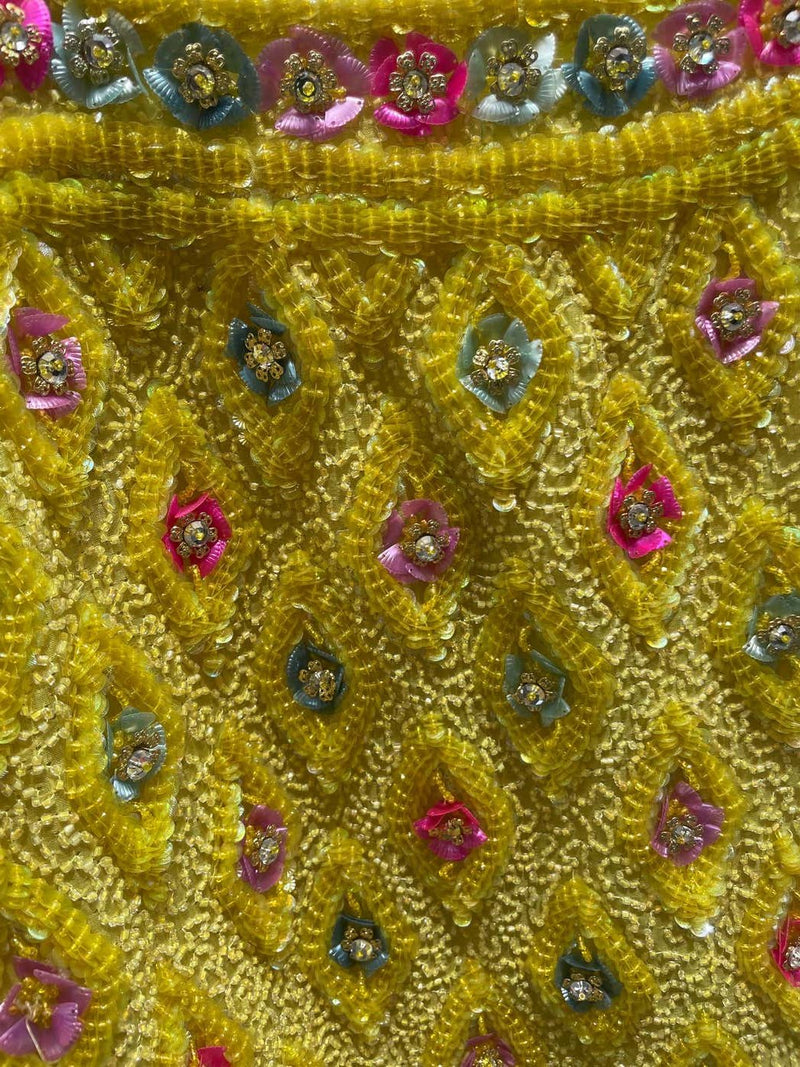 Extraordinary 1960s Unlabeled Yellow Beaded & Sequins Embellished Dress