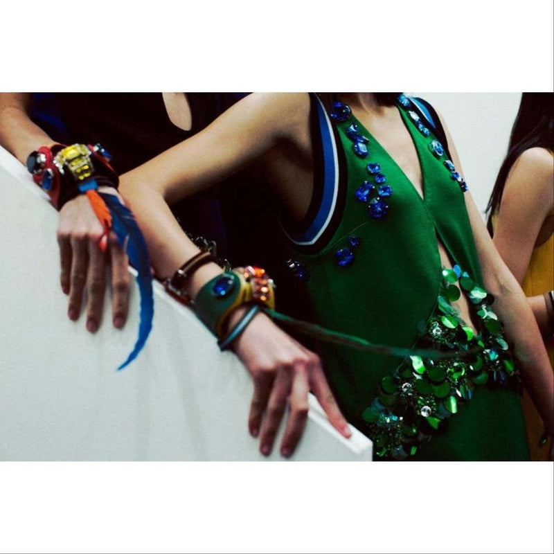 Prada Crystal Saffiano Leather Cuff Bracelet Spring 2014
