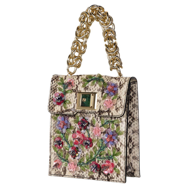 Andrew GN Embellished Floral Chain Top Handle Bag New Tags