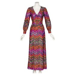 Vintage Striking Red Purple Green Metallic Maxi Dress Vintage Striking Red Purple Green Metallic Maxi Dress