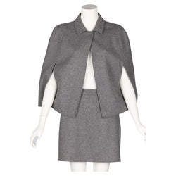 Valentino Grey Wool Angora Cape Mini Skirt Suit Set