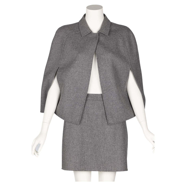 Valentino Grey Wool Angora Cape Mini Skirt Suit Set