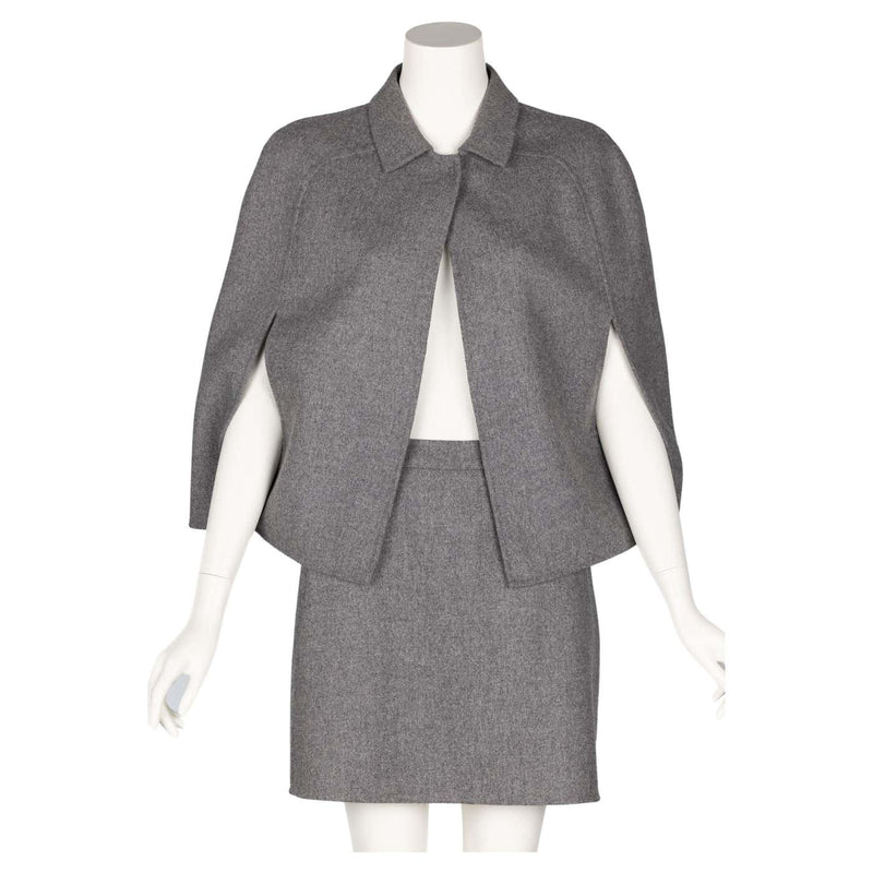 Valentino Grey Wool Angora Cape Mini Skirt Suit Set